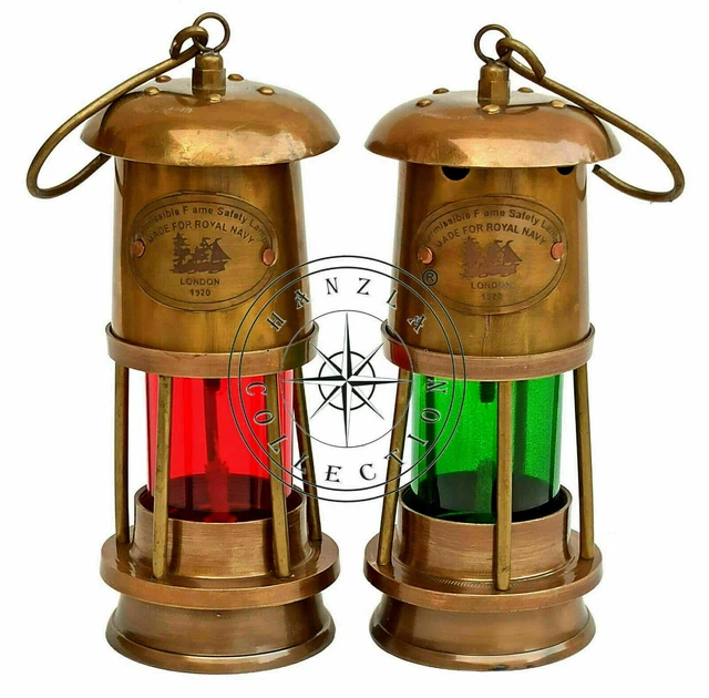 Vintage Set von 2 Antik Messing kleine Lampe nautische Schiff Boot Licht...