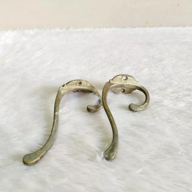 1920s Vintage Brass Wall Hooks Hanger Pair Rich Patina Decorative Collectible 2