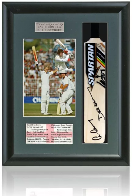 David Gower & Chris Cowdrey England Hand Signed Mini Cricket Bat COA