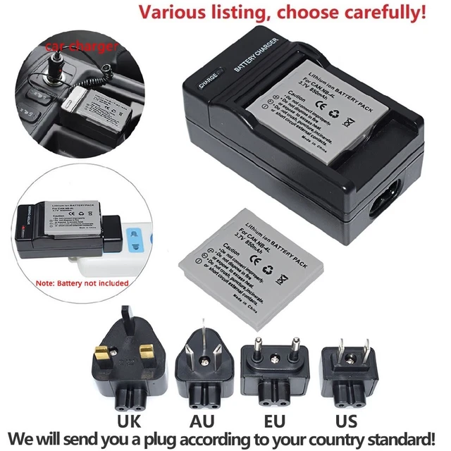 Batteria o caricabatterie per Canon NB-4L IXUS 50 55 60 65 70 Powershot SD1000 SD200