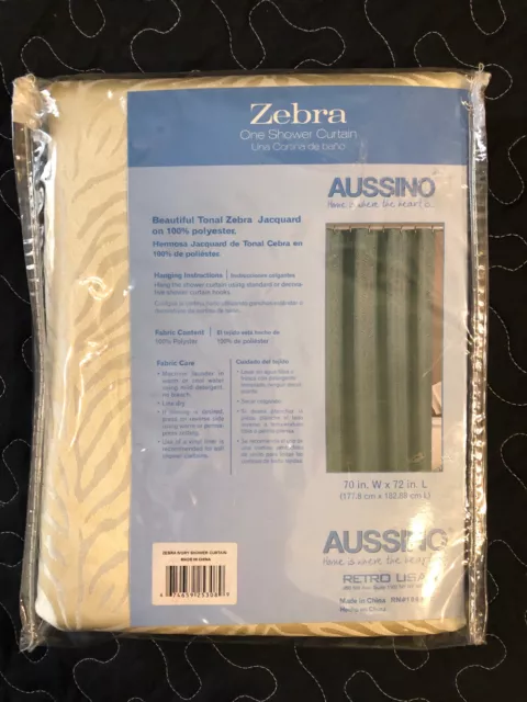 AUSSINO ZEBRA Ivory Fabric  SHOWER CURTAIN 70"W x 72"L 3