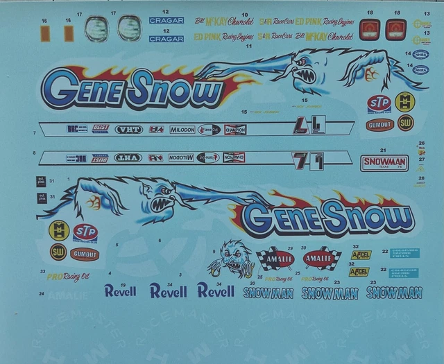 1/16 Gene Snow 1974 Vega Funny Car Decal/Revell/Mpc/Polar Lights/Amt 1/16 Gene Snow 1974 Vega Funny Car Decal/Revell/Mpc/Polar Lights/Amt