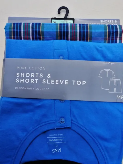 Men's M&S Pure Cotton Shorts / Short-sleeved Top Pyjamas Lounge Wear Size XL