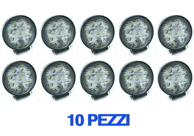 Kit 10 Pezzi Faro Faretto 27W Fari 27 Watt 9 Led 12V Auto Per Lavoro Barca Jeep