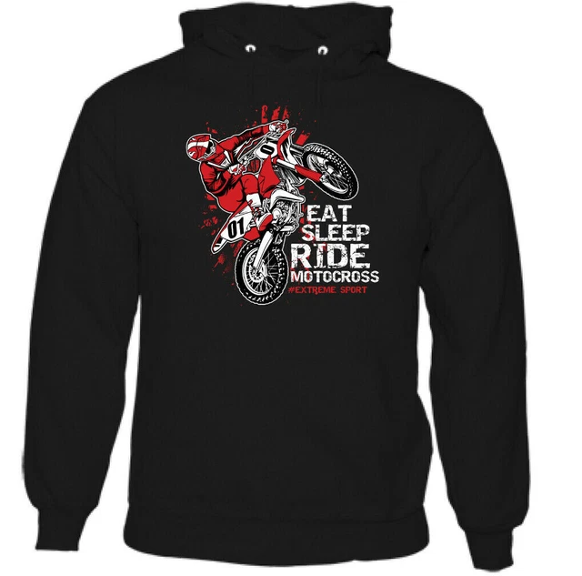 Eat Sleep Motocross Uomo Felpa con Cappuccio Divertente Dirt Bike Moto da Cross