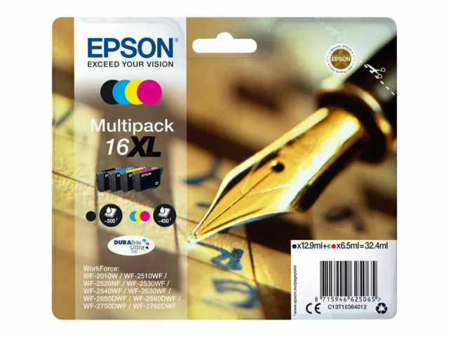 Epson 16 en multipack en normal ou en XL    pour WorkForce WF-2010, 2510, 2520,