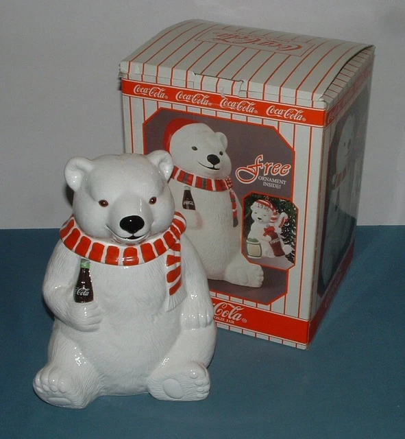 Vintage Coca Cola Holiday Bear Cookie Jar (No Ornament) - 1996 - Mib