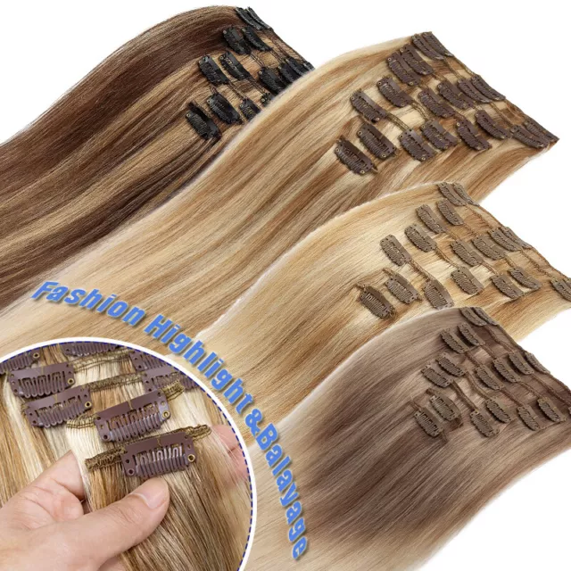 UK CLEARANCE 100% Human Hair Extensions Clip In Real Remy Hair FULL HEAD Caramel 3