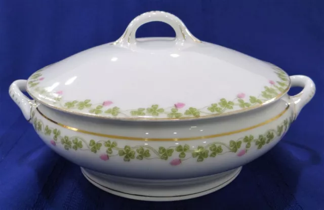 Limoges Bassett Austria SHAMROCK 4-Leaf Clover Covered Vegetable Bowl Dish