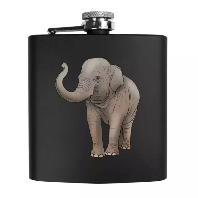 6oz (170ml) 'Waving Asian Elephant' Pocket Hip Flask (HP00031048)