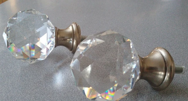 2 Crystal Prism Curtain Holdbacks Wall Tie Backs, Matte Chrome Bases, heavy