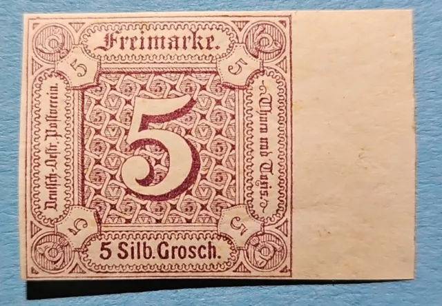 Briefmarke Altdeutschland Thurn & Taxis MiNr 18 BOGENRAND postfrisch