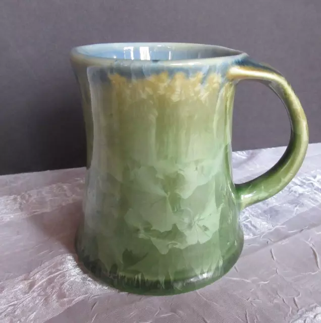 Crystalline Glaze Studio Art Pottery Mug Coffee Tea Shiny GREEN BLUE Glaze EUC