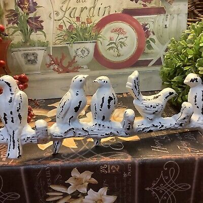 Cast Iron~Line of Birds w/Hooks~White/Chippy~Cottage/French Country/Farmhouse~ 3