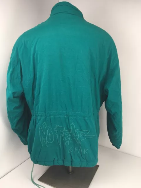 VTG 80s NO-FEAR Gear Skate Snow Ski Jacket Parka XL Embroidered Lined Green RARE