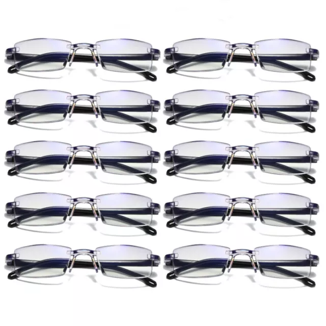 10PK Mens Rectangular Rimless Anti Blue Reading Glasses Unisex Readers Lots