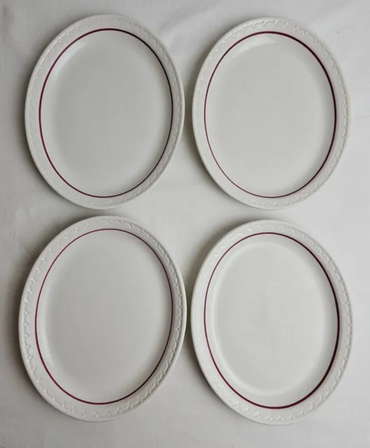 4 SYRACUSE China Econo Rim Restaurant Ware Red Cardinal Line 9.75" Oval Plates