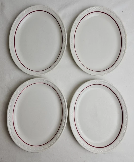 4 SYRACUSE China Econo Rim Restaurant Ware Red Cardinal Line 9.75" Oval Plates