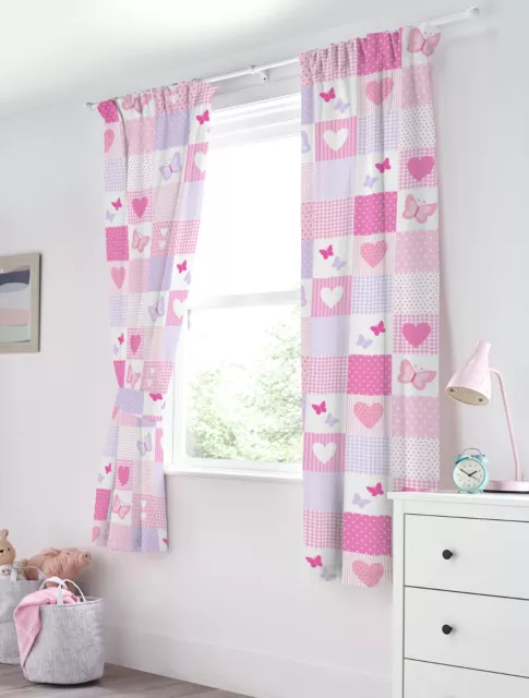 Bloomsbury Mill Pink Patchwork Childrens Curtains for Girls Bedroom Kids Pair