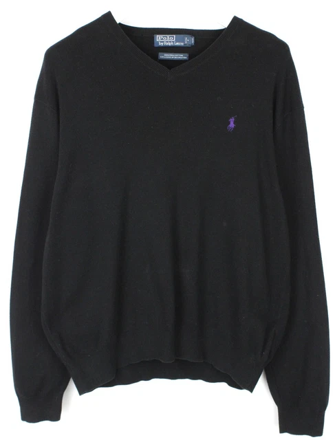 Polo By Ralph Lauren Maglione Uomo Grande Cotone Pima Pullover Scollo A V Nero