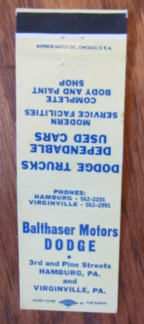 1960s DODGE CARS & TRUCKS: BALTHASER MOTORS (HAMBURG VIRGINVILLE PENNSYLVANIA) F