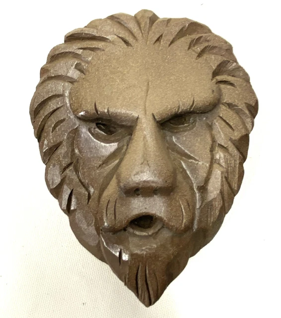 Vintage 8" Carved Wooden Lion Face Luig 1979