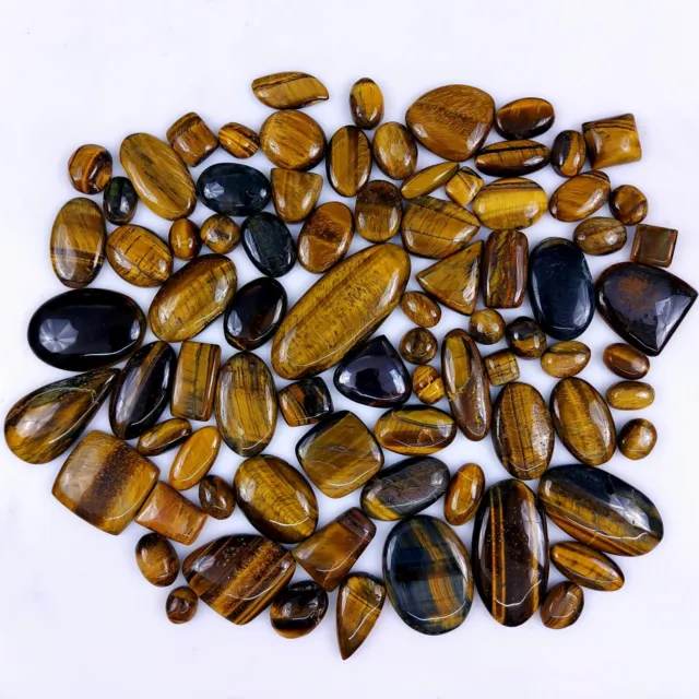 80Pcs 1706Cts Natural Yellow Tiger Eye Cabochon Loose Gemstone 37x22 13x8mm#6975