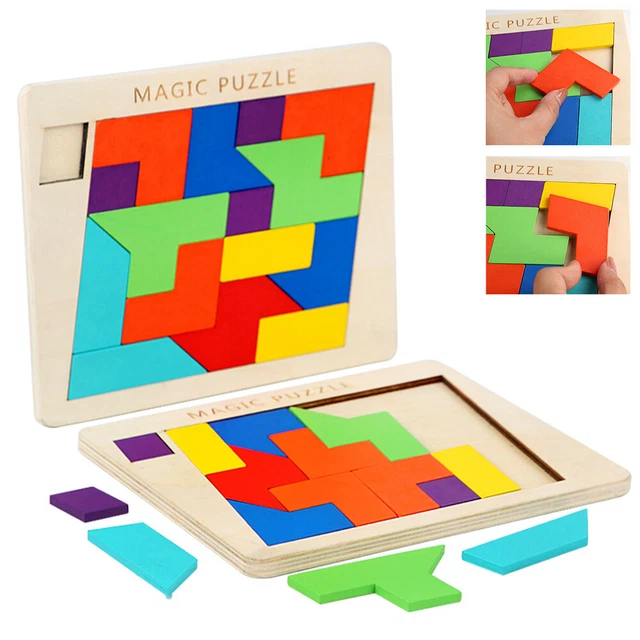 Wooden Puzzle Geometric Tangram Brain Teasers Jigsaw Educational Toys Kids Gifts