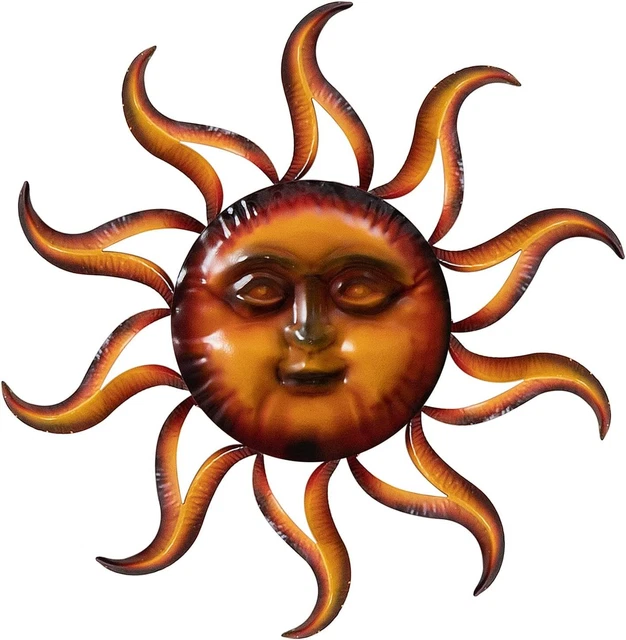 Metal Sun Face Wall Plaque Decor Hang Art Patio Fence Porch Home Garden Office