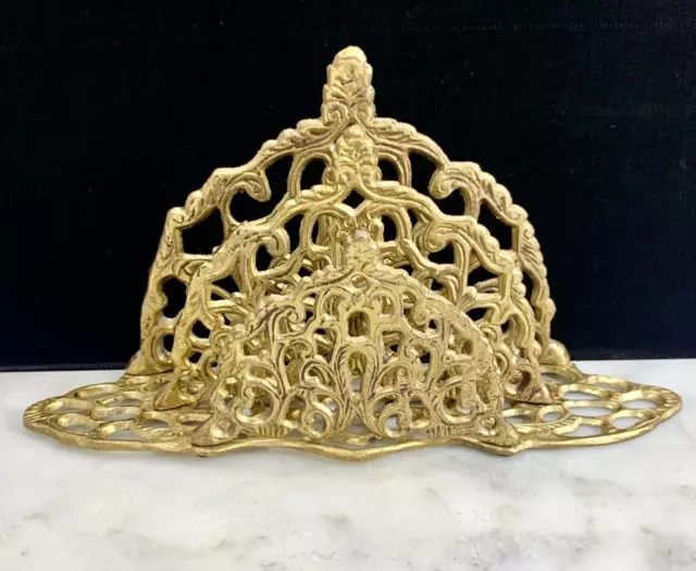 Ornate vintage Brass napkin Or Letter Holder Desk Accessory or kitchen Decor