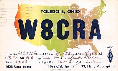Vtg Ham Radio CB Amateur QSL QSO Card Postcard Toledo Ohio 1955