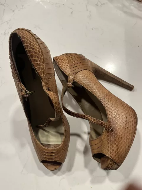 LEON MAX WOMEN'S Brown Genuine Snakeskin peep toe Platform Heels 9M $69 ...