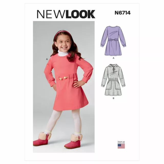 New Look 6714 Filles' Robes Couture Motif Âges 3 - 8 2 Styles 1 Avec Capuche