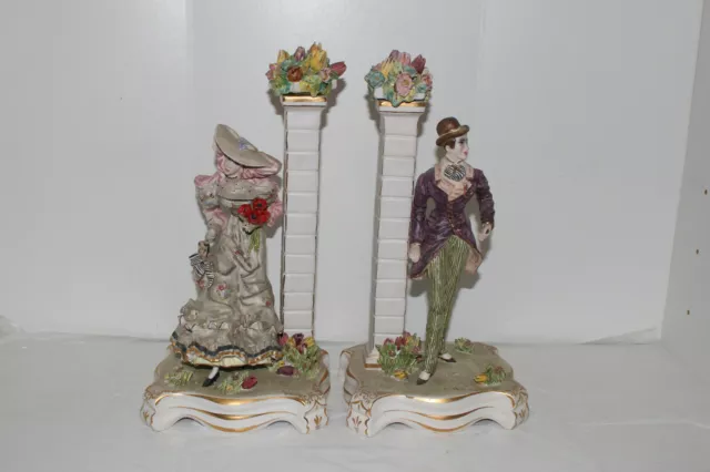 Vintage Primavera Ardalt Porcelain Man&Woman Figurines-Capodimonte Flowers-Italy