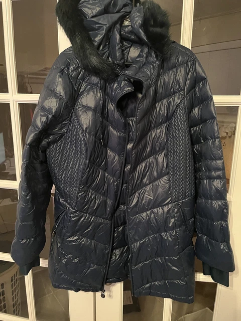 CURATIONS CARAVAN DOWN Puffer Jacket Cape Poncho Womens 2X Blue Removable Hood 40.00 PicClick