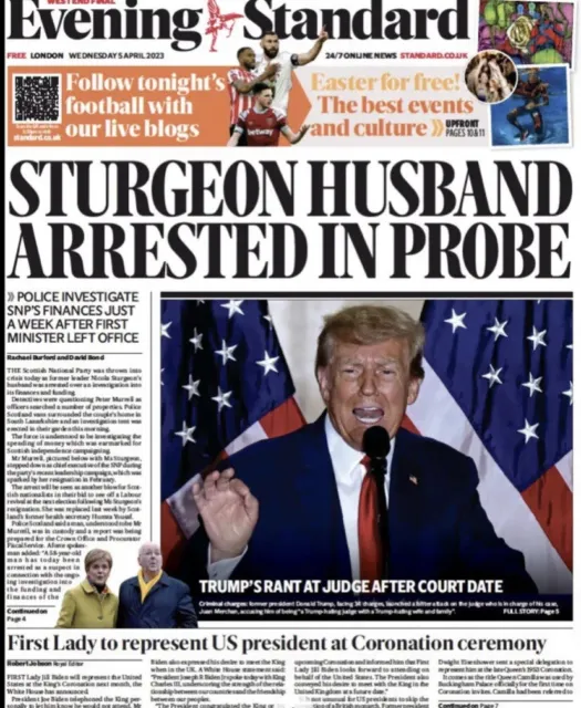 Donald Trump Criminal Charge Court NYC Sturgeon Boris Becker Kane UK News April