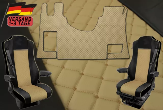 Fußmatten + Sitzbezüge 1+1 Für Mercedes Actros MP4 LKW Automatik BEIGE Öko-Leder