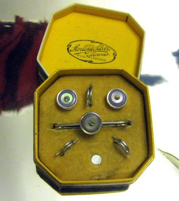 antique Gentlemen's sterling Silver Dress shirt Studs & Cravat /tie Pin, in box