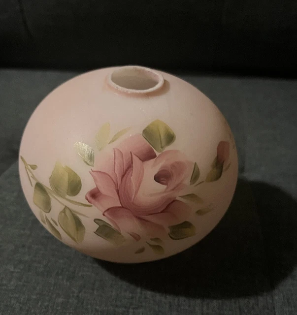 Vintage Hand Painted Floral pink Opal Glass Round Lamp Shade