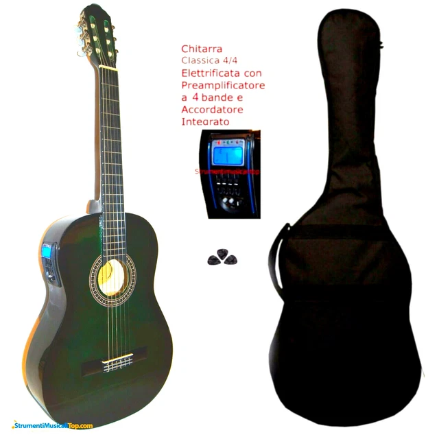 Chitarra Acustica Elettrificata Nera 4/4 - Dreadnought Con Accordatore Integrato - Destrorsi - Foto 3