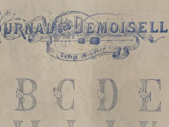 Antique 1885 French Journal des Demoiselles Embroidery pattern Alphabets (two)