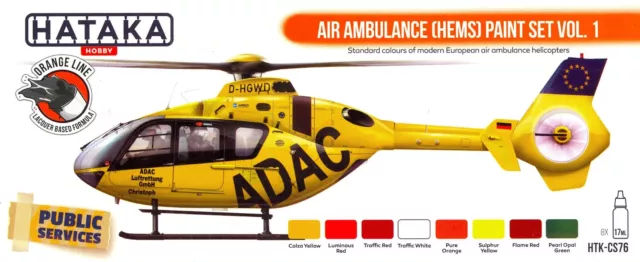 Hataka Hobby Paints AIR AMBULANCE (HEMS) COLORS Orange Line Lacquer Paint Set