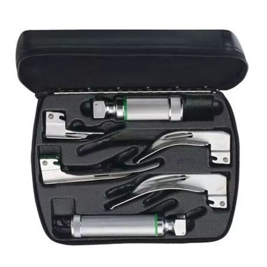 FIBER OPTIC Laryngoscope Mac Set 4 BLADE 1,2,3,4  MED & STUBBY HANDLE