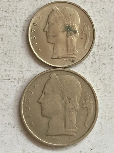 1 x 5 five franc 1950, 1 x 5 five franc 1951, 1x 1 one Franc 1970  belgium coin