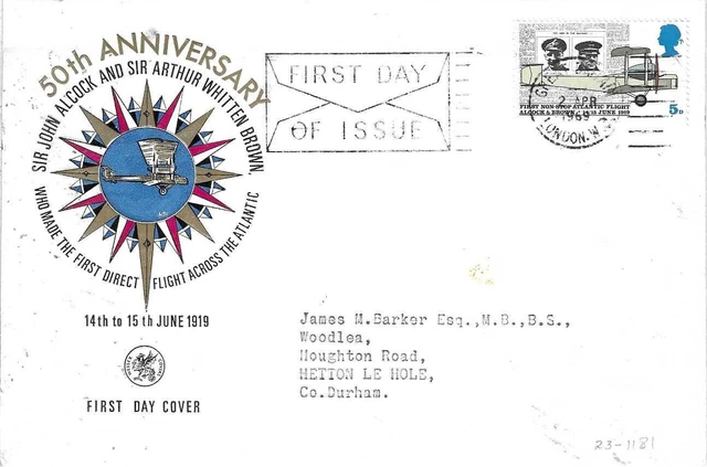 G.B. -Alcock & Brown Transatlantic Flight-FDC 02.04.69 (23-1181)-London Postmark