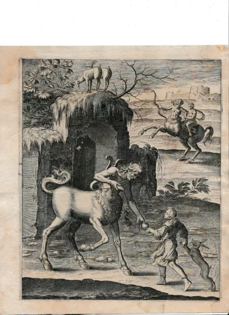 GRAVURE ANCIENNE XVIIème - GASPAR ISAAC ? - LES CENTAURES 25,5 X 22 cm VERS 1630