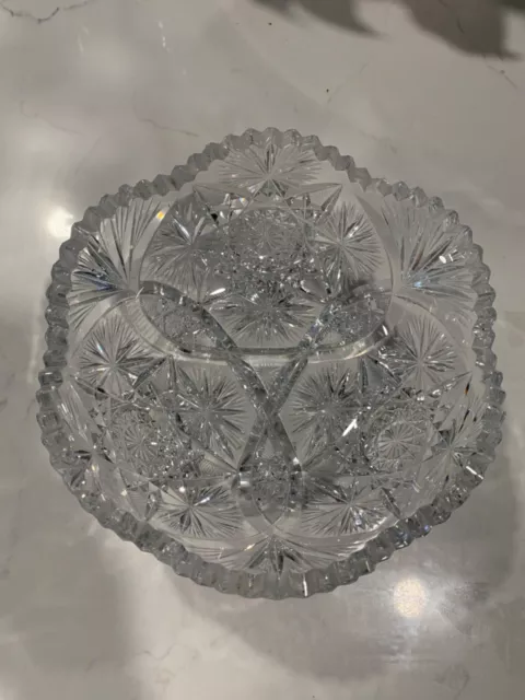 AMERICAN BRILLIANT PERIOD CUT GLASS BOWL over 8” inches wide and VERY HEAVY