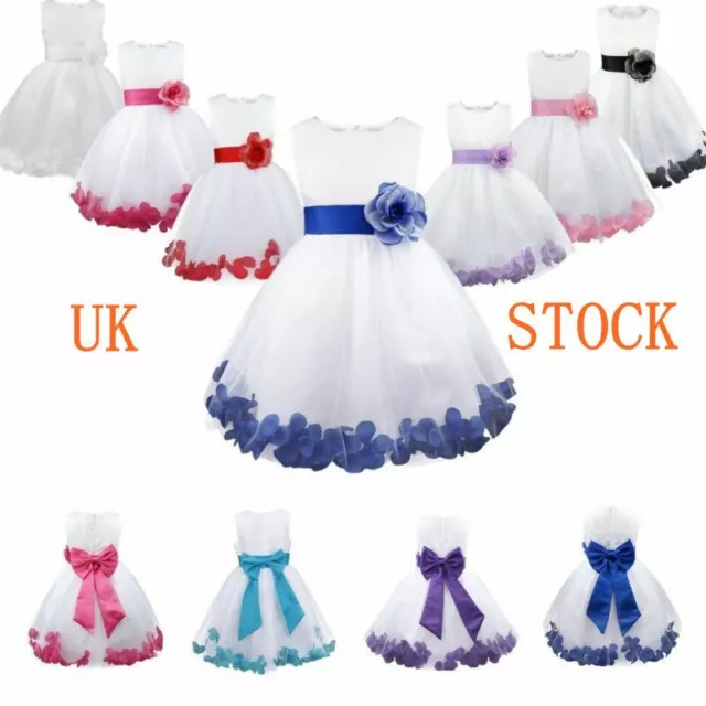 UK Kids Flower Girl's Princess Party Dress Wedding Bridesmaid Long Maxi Dresses