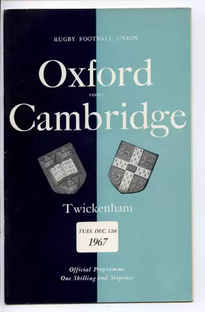 (Gs900-100) Oxford vs Cambridge, Rugby Union Programme, Twickenham 1967 EX