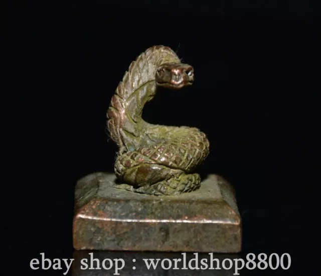 1.2" Old Chinese Copper Dynasty Palace 12 Zodiac Snake Seal Signet Statue